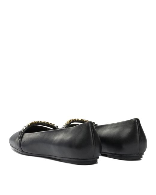 Pinko Black Leather Ballet Flats With Square Toe Ballerinas