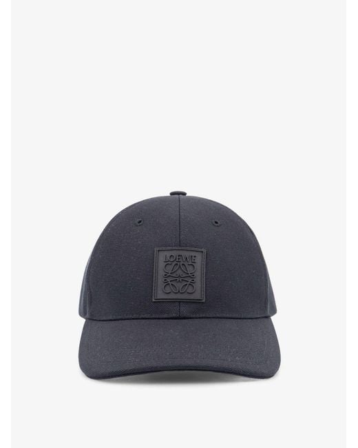Loewe Blue Cotton Hat With Anagram Logo Patch for men