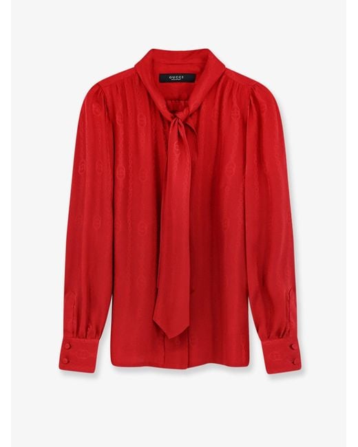 Gucci Red Silk Shirt With Bow