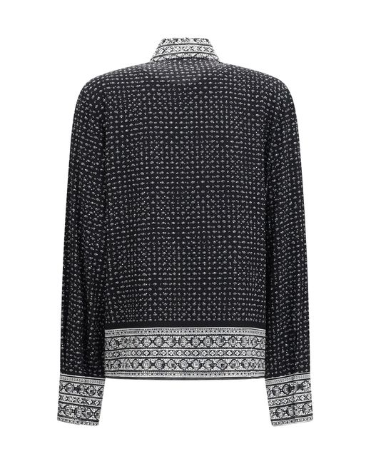 Ermanno Scervino Black Scarf-Print Shirt With Crystals