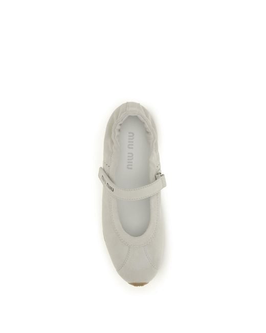 Miu Miu White Ballerina Flats Plume Suede