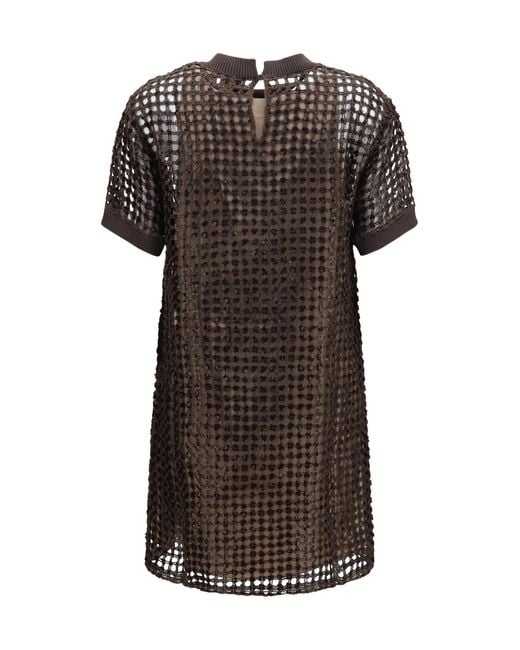 Brunello Cucinelli Black Sequin Mesh Mini Dress