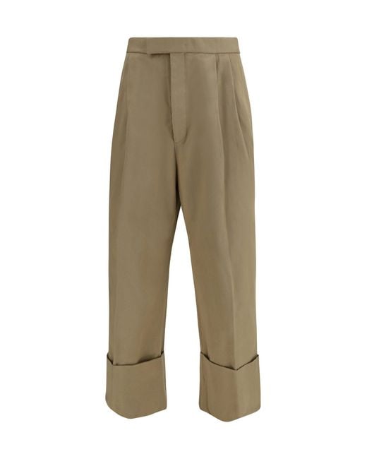 Thom Browne Green Cotton Gabardine Pants With Double Pleats for men
