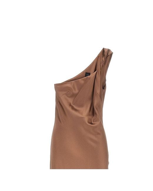 Pinko Brown Fringed Satin Midi Dress
