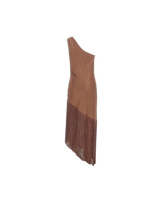 Pinko Brown Fringed Satin Midi Dress