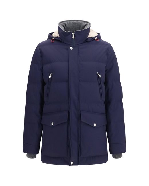 Brunello Cucinelli Blue Nylon Hooded Jacket for men