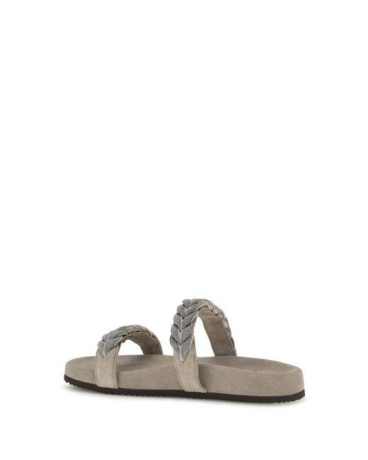 Brunello Cucinelli White Laurel Leaf Monili-Embellished Slides