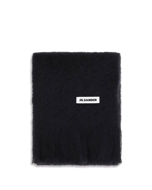 Jil Sander Black Wool Scarf With Logo