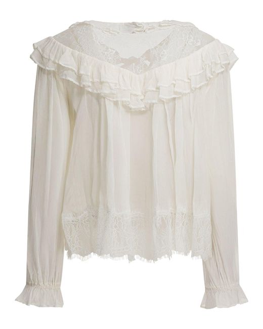 Self-Portrait White Georgette Lace Blouse