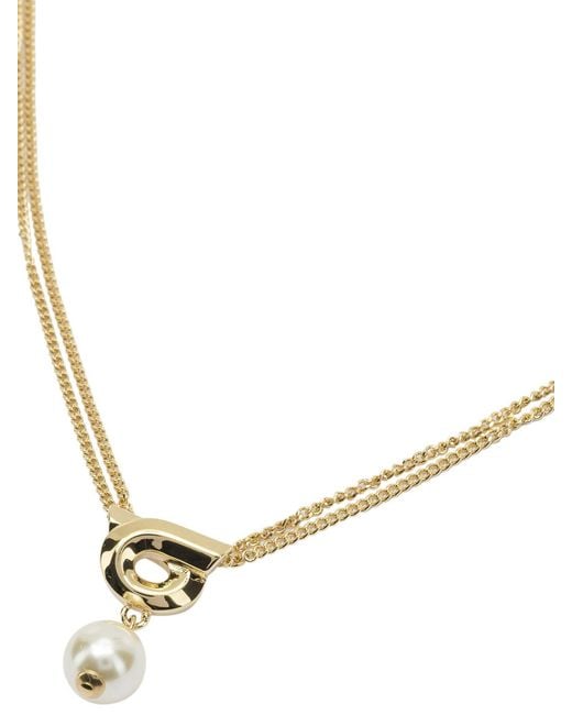 Ferragamo White "Gancini" Necklace With Pearl
