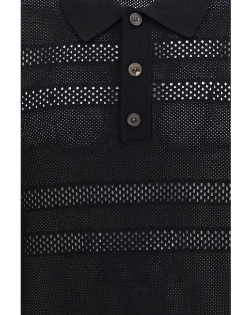Dries Van Noten Black Mesh Polo Shirt for men