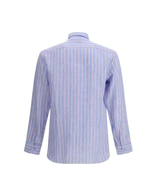 Etro Purple Striped Linen Shirt for men