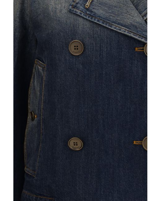 Burberry Blue Cropped Double-Breasted Denim Jacket