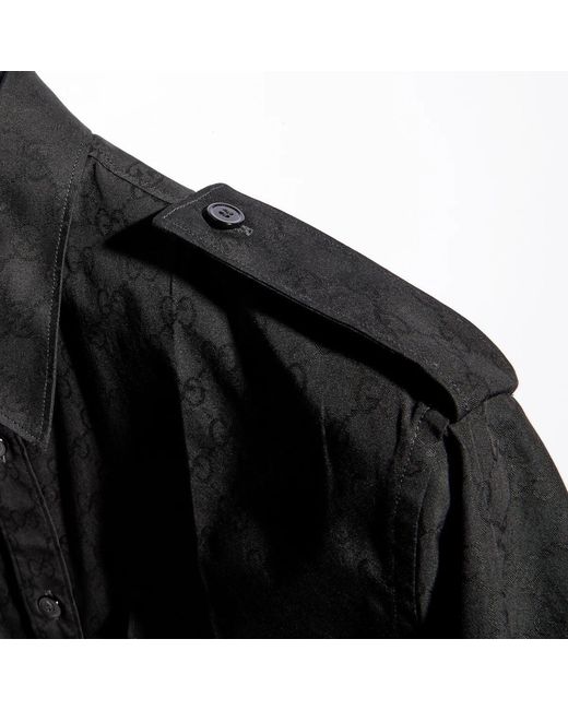 Gucci Black Gg Cotton Poplin Shirt for men