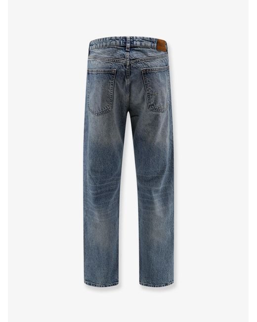 Boss Blue Cotton Jeans With Back Suede Logo Patch for men