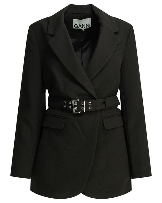 Ganni Black Crepe Blazer