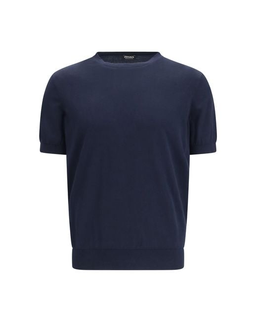 Zegna Blue Short-Sleeved Knit T-Shirt for men