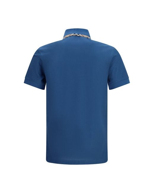 Burberry Blue Cotton Polo With Check Trims Officers for men