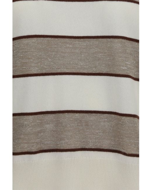 Brunello Cucinelli White Striped Long-Sleeve Sweater