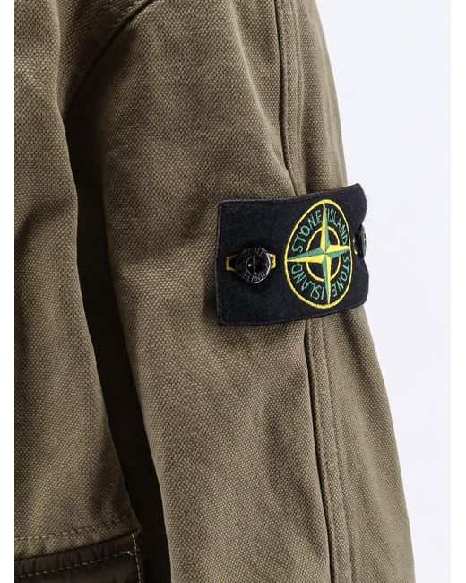 Stone Island Green Organic Cotton Jacket With Nylon Hood for men