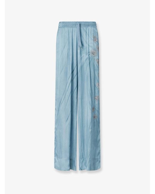 Pinko Blue Viscose Trousers With Adjustable Waistband