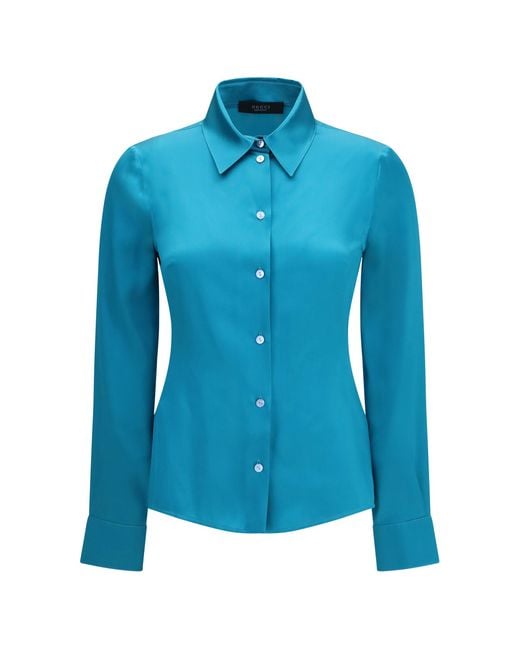 Gucci Blue Silk Satin Shirt
