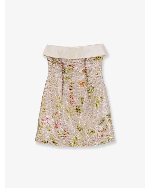Alberta Ferretti Natural Mini Dress With Sequins