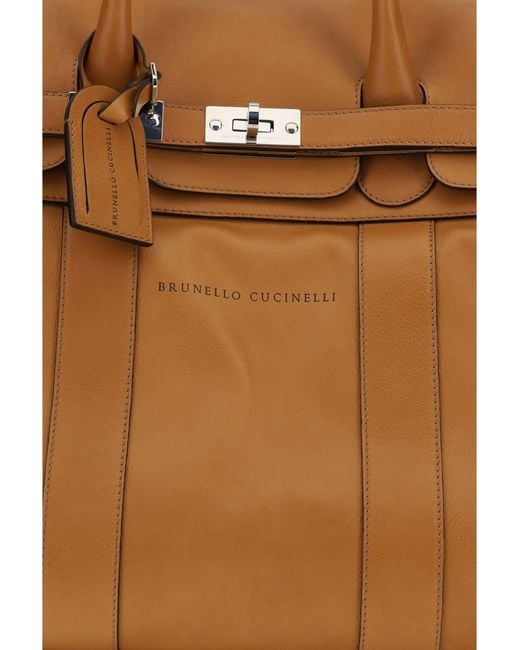 Brunello Cucinelli Brown Leather Travel Bag With Logo for men
