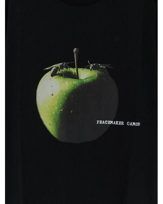 Oamc Peacemaker Black T-Shirt With Apple Print for men