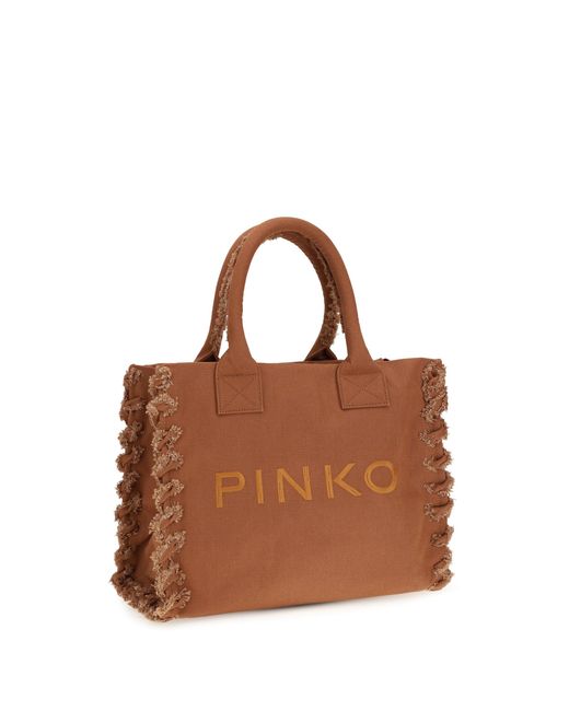 Pinko Brown Canvas Tote Bag-Scoiattolo