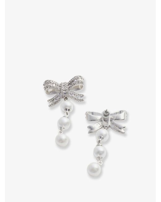Self-Portrait White Crystal Bow Pearl Droplet Earrings