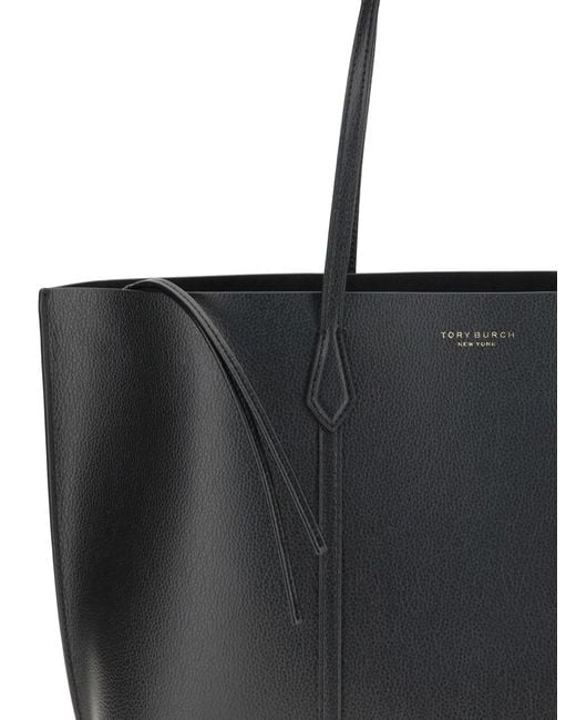 Tory Burch Black Leather Tote Bag Perry