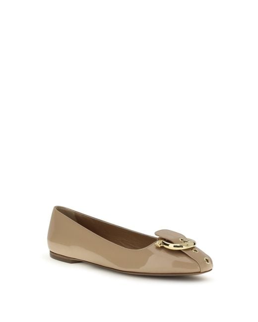 Ferragamo White Gancini Ballerinas