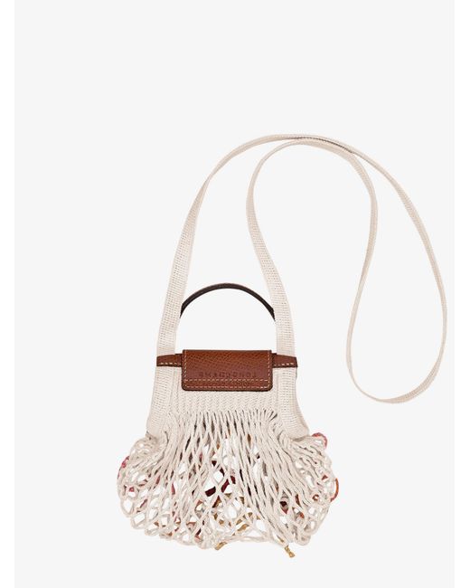 Longchamp White Le Pliage Filet Canvas Shoulder Bag
