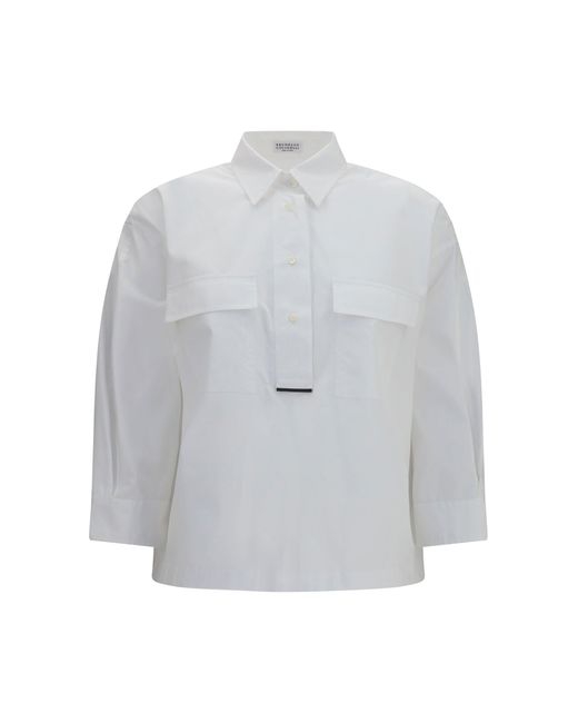 Brunello Cucinelli White Cotton Shirt With Monili Details