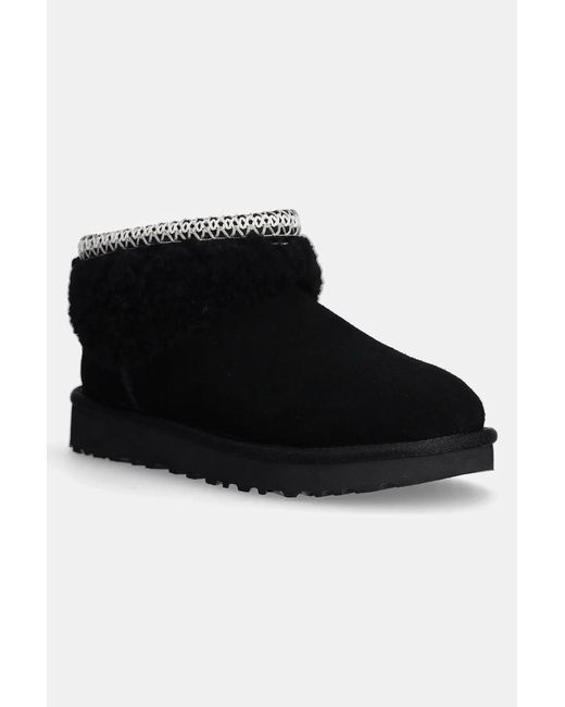 Ugg Black "Classic Ultra Mini Maxi Curly" Ankle Boots