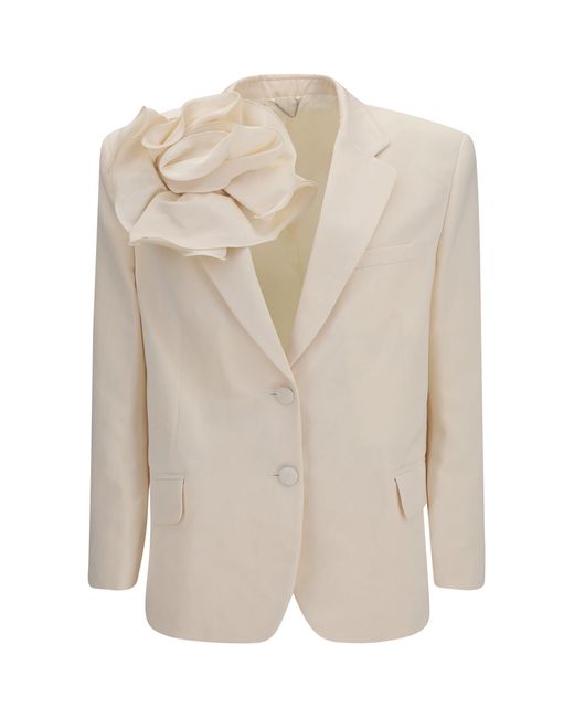 Magda Butrym White Floral Cotton And Silk Blazer