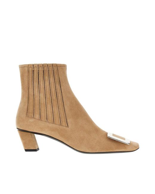 Roger Vivier Natural Suede Leather 'Belle Vivier' Chelsea Boots