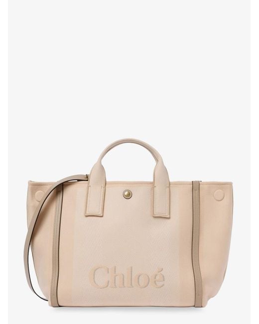 Women's Natural Chloé Carry Striped Jacquard Fabric Crossbody Bag With Oversized Logo On The Front