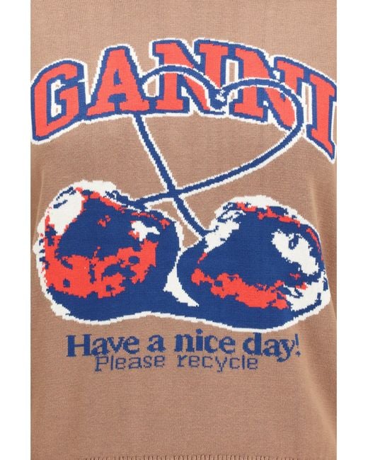 Ganni White Cherry-Print Cotton Sweater