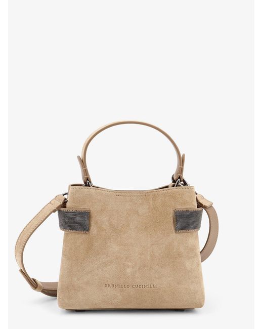 Brunello Cucinelli Natural Suede Shoulder Bag With Monili Detail