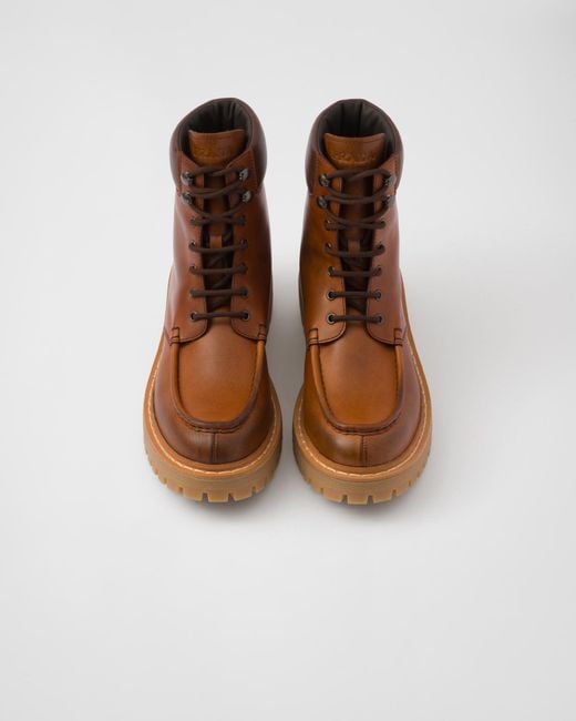 Prada Brown Leather Ankle Boots