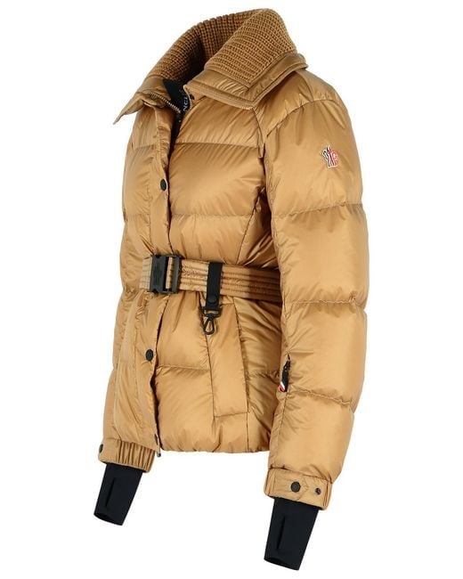 Moncler Natural Padded 'Bataillouse' Ski Jacket With Camel Polyamide Belt