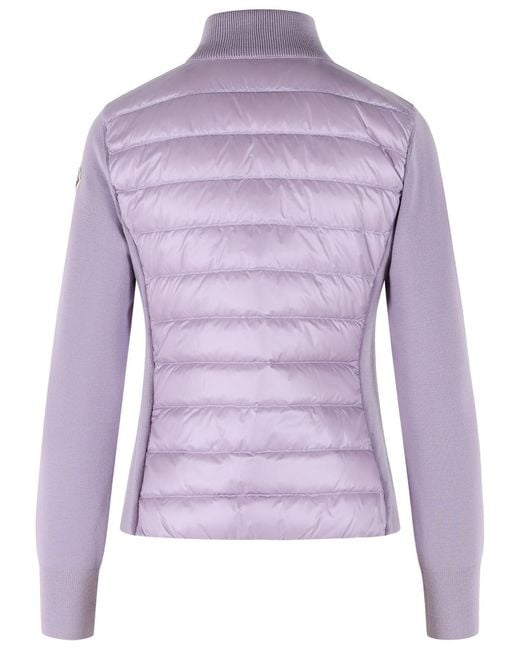 Moncler Purple Padded Virgin Wool Cardigan With Lilac Zip
