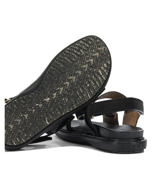 Marni Black "Fussbett" Leather Sandals
