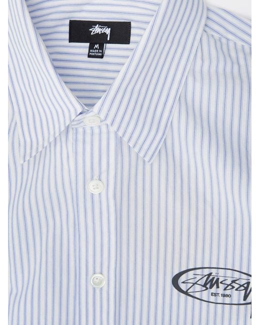 Stussy Blue Standard Striped Cotton Shirt for men