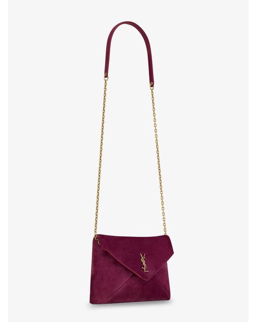 Saint Laurent White Suede Crossbody With Metal Cassandre Logo