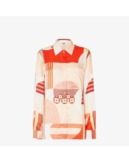 Fendi Orange Patchwork Printed Silk Skirt