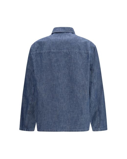 Jil Sander Blue Patch-Pocket Chambray Overshirt for men