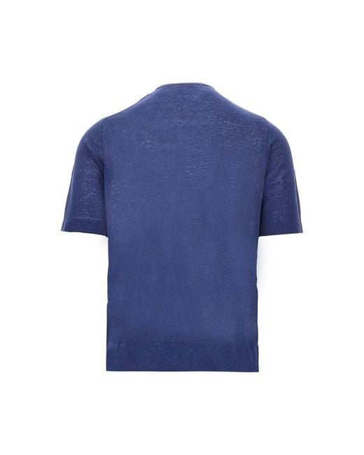 Ballantyne Blue Linen-Blend Short-Sleeved Sweater for men